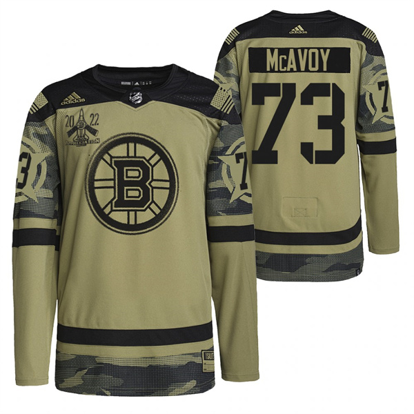 Men's Boston Bruins #73 Charlie McAvoy 2022 Camo Military Appreciation Night Stitched